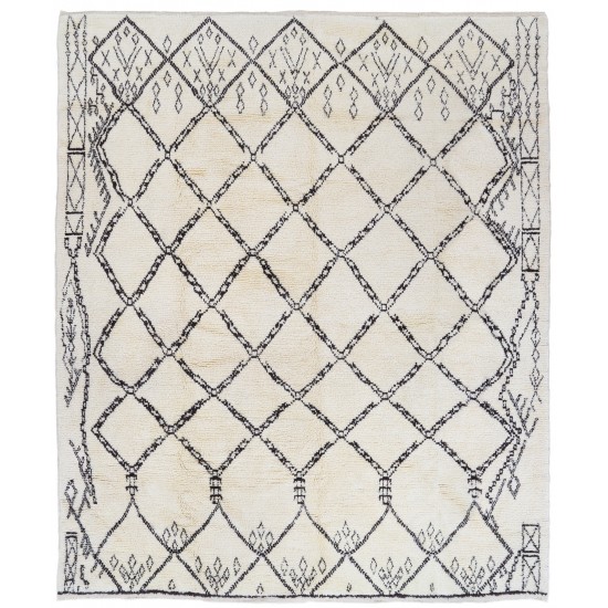 Beige MOROCCAN Berber Beni Ourain Design Rug with black patterns, HANDMADE, 100% Wool, Tribal Rug, Moroccan rug, Beni Ourain Rug, Berberi Rug