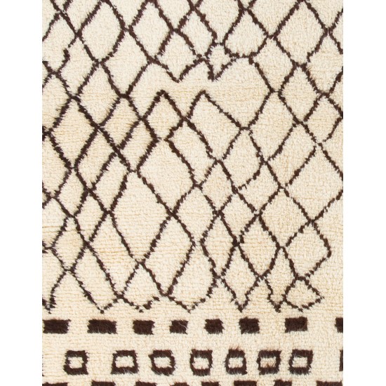 Beige MOROCCAN Berber Beni Ourain Design Rug with Brown Geometrical patterns, HANDMADE, 100% Wool