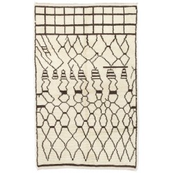 Ivory color MOROCCAN Berber Beni Ourain Design Rug with Brown patterns, HANDMADE, 100% Wool
