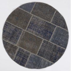 Circular Round Denim Blue Color PATCHWORK Rug