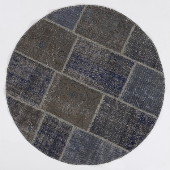Circular Round Denim Blue Color PATCHWORK Rug