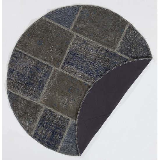Circular Round Denim Blue Color PATCHWORK Rug