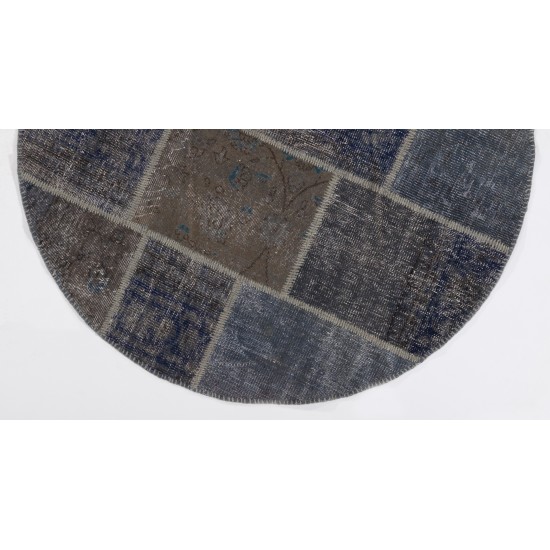 Circular Round Denim Blue Color PATCHWORK Rug