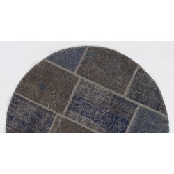 Circular Round Denim Blue Color PATCHWORK Rug