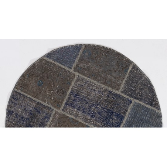 Circular Round Denim Blue Color PATCHWORK Rug