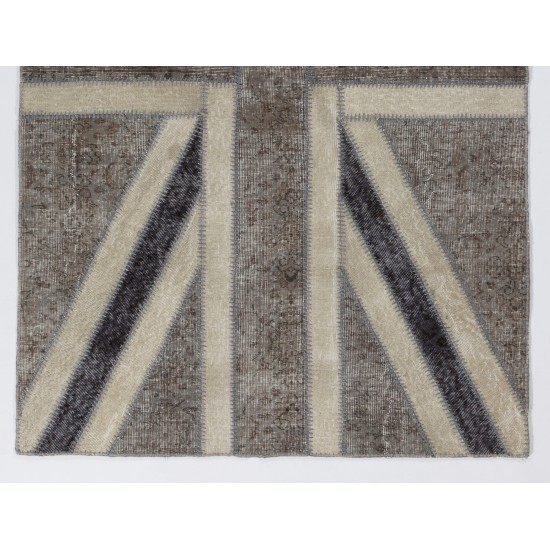 152x245 cm Gray & Beige British Flag Union Jack Design PATCHWORK Rug