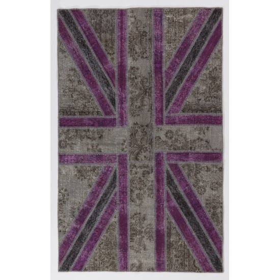 152x245 cm Gray and Purple Color Union Jack British FLAG Design Patchwork Rug