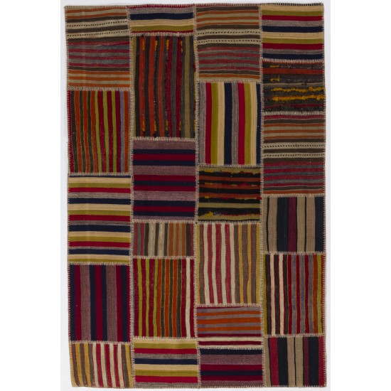 155x235 cm Multicolor PATCHWORK Rug Handmade from Natural Vintage Turkish Carpets Flatwoven Kilims