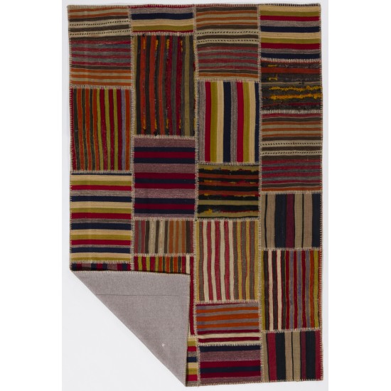 155x235 cm Multicolor PATCHWORK Rug Handmade from Natural Vintage Turkish Carpets Flatwoven Kilims