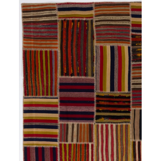 155x235 cm Multicolor PATCHWORK Rug Handmade from Natural Vintage Turkish Carpets Flatwoven Kilims