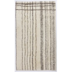 Ivory color MOROCCAN Berber Beni Ourain Design Rug with Brown lines, HANDMADE, 100% Wool