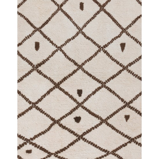 Ivory color Square Shaped MOROCCAN Berber Beni Ourain Design Rug with Brown Diamond patterns, HANDMADE, 100% Wool