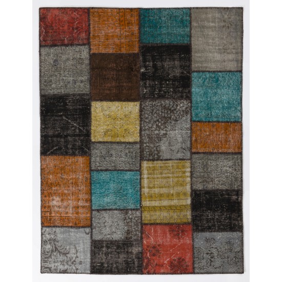 200x260 cm ( 6.6 x 8.6 Ft ) Gray, Black, Yellow, Orange, Blue Patchwork Rug