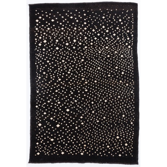 Black colored Turkish Tulu Shag Pile Rug with Beige spots, HANDMADE, 100% Wool