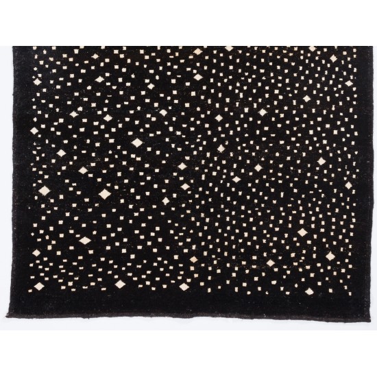 Black colored Turkish Tulu Shag Pile Rug with Beige spots, HANDMADE, 100% Wool
