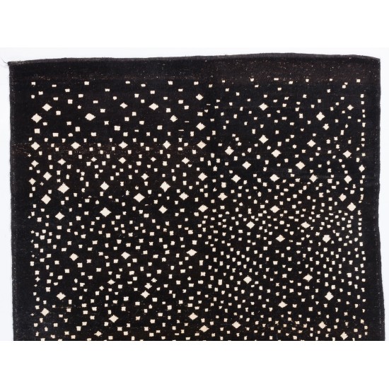 Black colored Turkish Tulu Shag Pile Rug with Beige spots, HANDMADE, 100% Wool
