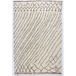 Ivory color MOROCCAN Berber Beni Ourain Design Rug with Brown Lines, HANDMADE, 100% Wool