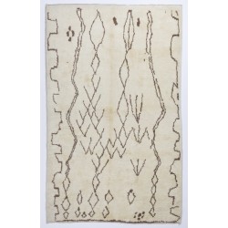 Ivory color MOROCCAN Berber Beni Ourain Design Rug with Brown Patterns, HANDMADE, 100% Wool