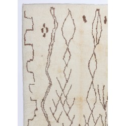 Ivory color MOROCCAN Berber Beni Ourain Design Rug with Brown Patterns, HANDMADE, 100% Wool