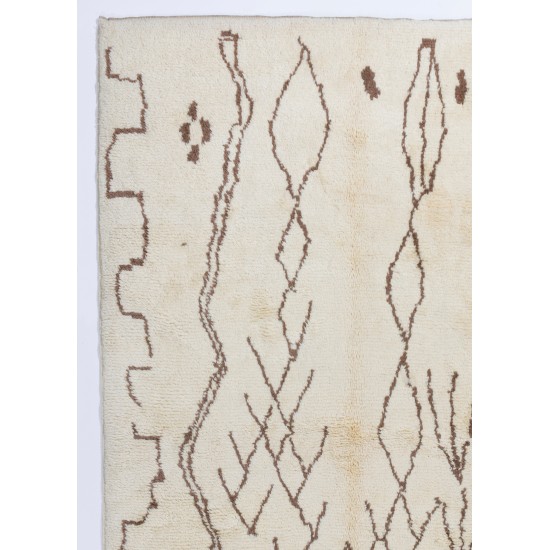 Ivory color MOROCCAN Berber Beni Ourain Design Rug with Brown Patterns, HANDMADE, 100% Wool