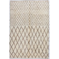 MOROCCAN Berber Beni Ourain Design Rug with Brown Diamond Shaped Patterns, HANDMADE, 100% Wool