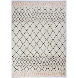 Ivory Color MOROCCAN Berber Beni Ourain Design Rug with Brown and Red Patterns, HANDMADE, 100% Wool