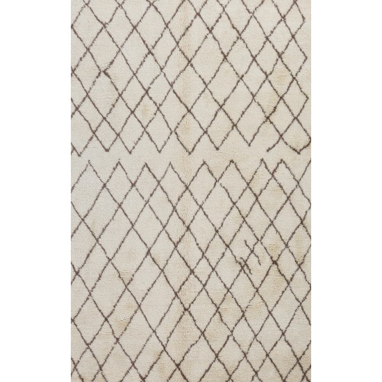 Beige color MOROCCAN Berber Beni Ourain Design Rug with Brown Patterns, HANDMADE, 100% Wool