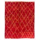 Red Color Moroccan Berber Beni Ourain Design Rug, Handmade of 100% Fine Handspun Wool