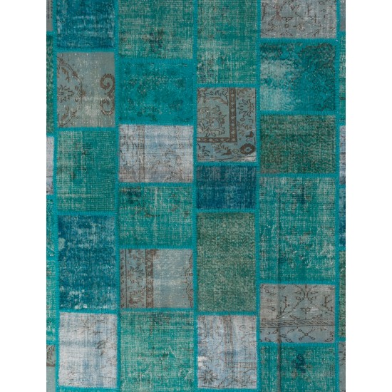 200x300 cm (6'6" x 9'10")  Turquoise, Teal and light Sky Blue Vintage Patchwork Rug
