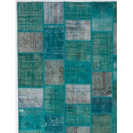 200x300 cm (6'6" x 9'10")  Turquoise, Teal and light Sky Blue Vintage Patchwork Rug