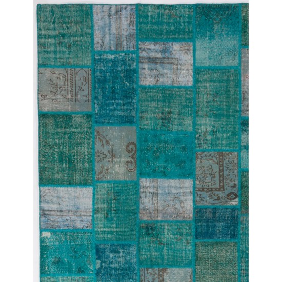 200x300 cm (6'6" x 9'10")  Turquoise, Teal and light Sky Blue Vintage Patchwork Rug