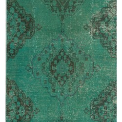 Teal Over-Dyed Vintage Handmade Turkish Runner Rug, Unique Corridor Carpet. 3.4 x 12.9 Ft (101 x 391 cm)