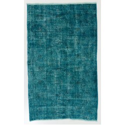 Teal Over-Dyed Vintage Handmade Turkish Accent Rug for Modern Interiors. 3.8 x 6.2 Ft (113 x 187 cm)