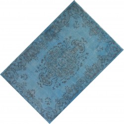 Light Blue Over-Dyed Vintage Handmade Turkish Rug. 4 x 6.9 Ft (120 x 210 cm)