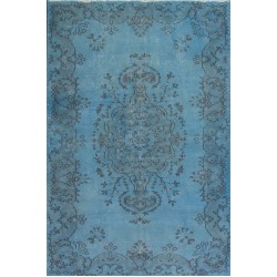 Light Blue Over-Dyed Vintage Handmade Turkish Rug. 4 x 6.9 Ft (120 x 210 cm)