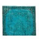 Teal Over-Dyed Vintage Handmade Turkish Rug. 4 x 7 Ft (120 x 211 cm)