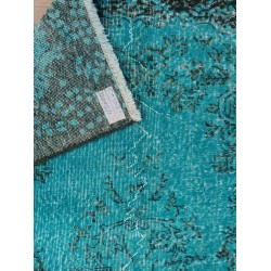 Teal Over-Dyed Vintage Handmade Turkish Rug. 4 x 7 Ft (120 x 211 cm)
