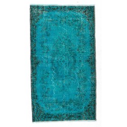 Teal Over-Dyed Vintage Handmade Turkish Rug. 4 x 7 Ft (120 x 211 cm)