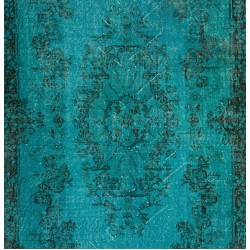 Teal Over-Dyed Vintage Handmade Turkish Rug. 4 x 7 Ft (120 x 211 cm)