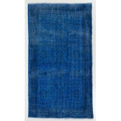 Blue Over-Dyed Vintage Handmade Turkish Rug. 4 x 7.2 Ft (121 x 217 cm)