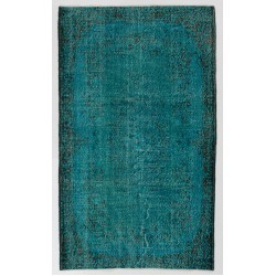 Teal Over-Dyed Vintage Handmade Turkish Rug. 4 x 6.9 Ft (122 x 210 cm)