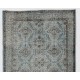 Light Blue Over-Dyed Vintage Handmade Turkish Rug. 4 x 6.9 Ft (124 x 210 cm)