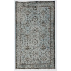 Light Blue Over-Dyed Vintage Handmade Turkish Rug. 4 x 6.9 Ft (124 x 210 cm)