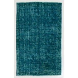 Teal Overdyed Vintage Handmade Turkish Rug. 4.8 x 7.8 Ft (145 x 235 cm)