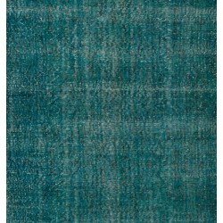 Teal Overdyed Vintage Hand-Knotted Turkish Area Rug. 4.8 x 9.4 Ft (145 x 285 cm)