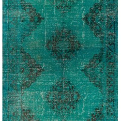 Teal Overdyed Vintage Handmade Runner Rug, Authentic Corridor Carpet from Turkey. 4.8 x 12.4 Ft (145 x 375 cm)