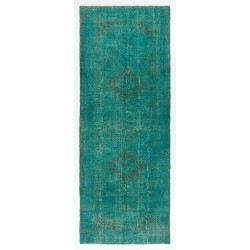 Teal Overdyed Vintage Handmade Runner Rug, Authentic Corridor Carpet from Turkey. 5 x 12.8 Ft (150 x 390 cm)