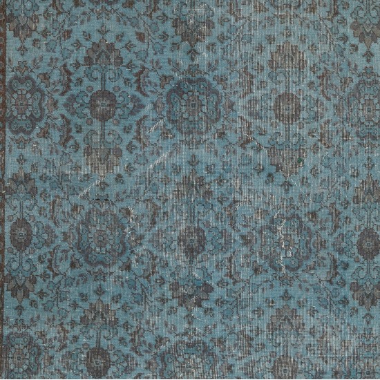 Light Blue Over-Dyed Vintage Handmade Turkish Rug. 5 x 9.9 Ft (152 x 300 cm)