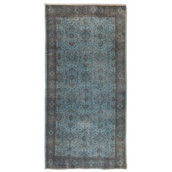 Light Blue Over-Dyed Vintage Handmade Turkish Rug. 5 x 9.9 Ft (152 x 300 cm)