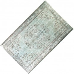Light Blue Over-Dyed Vintage Handmade Turkish Rug. 5 x 7.7 Ft (153 x 234 cm)